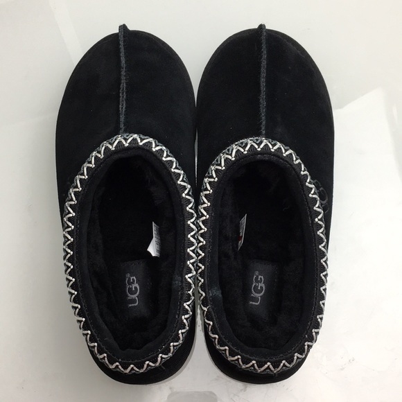 Ugg Tasman Black Suede Sheepskin Slippers Loafers - Picture 4 of 8